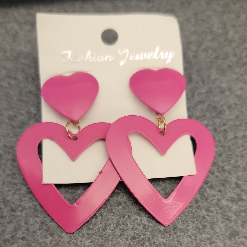 Bold Pink Heart Statement Earrings